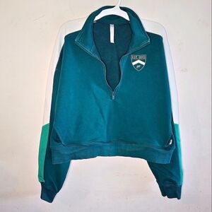 Fabletics Year Round Terry Half Zip Sweatshirt Women's Size Medium Green Graphic